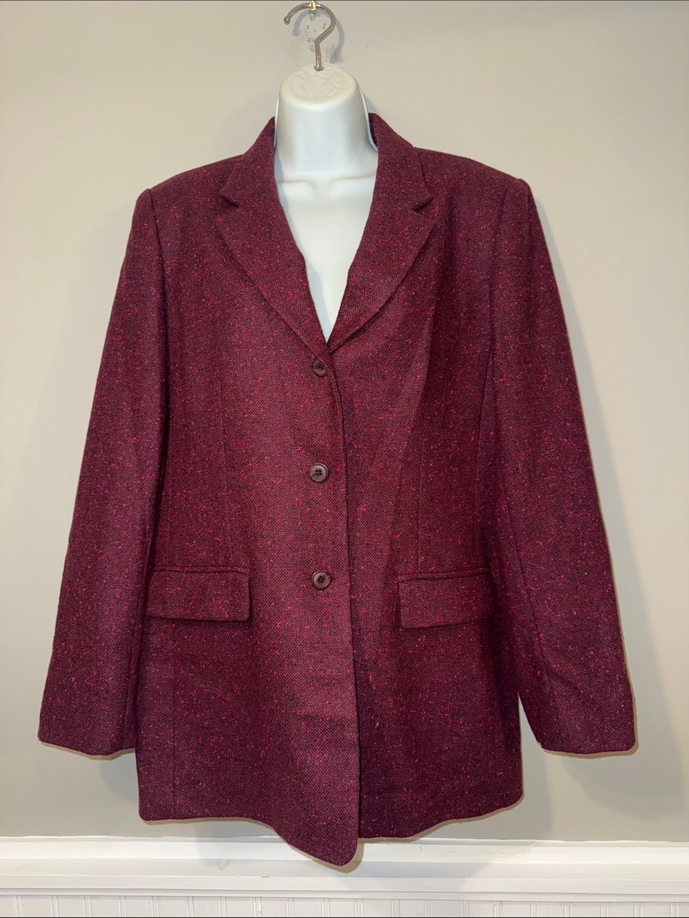 Jones New York 100% wool Burgundy Tweed Blazer Jacket